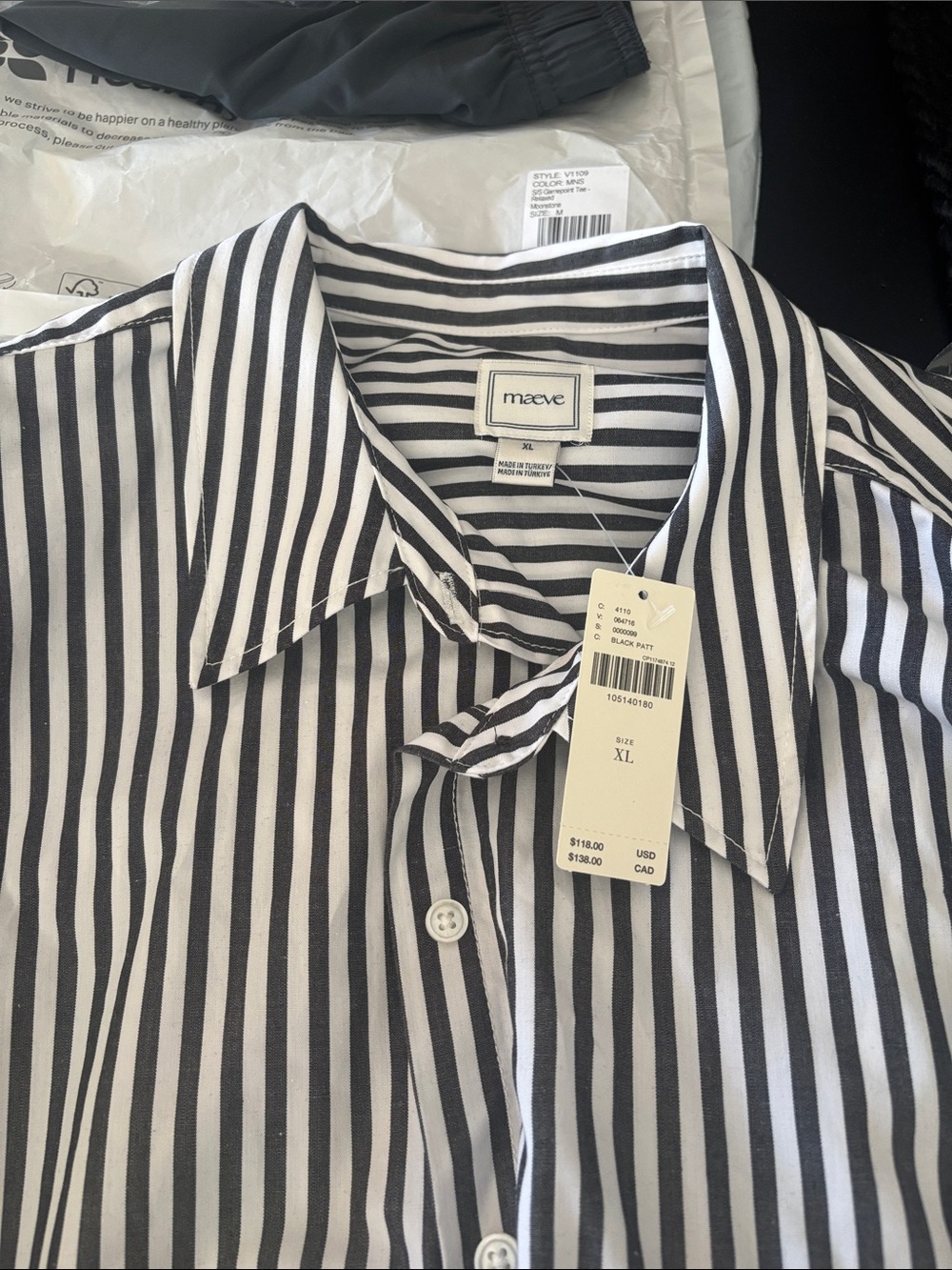 Maeve Black and White Vertical Stripe Button-Up Blouse